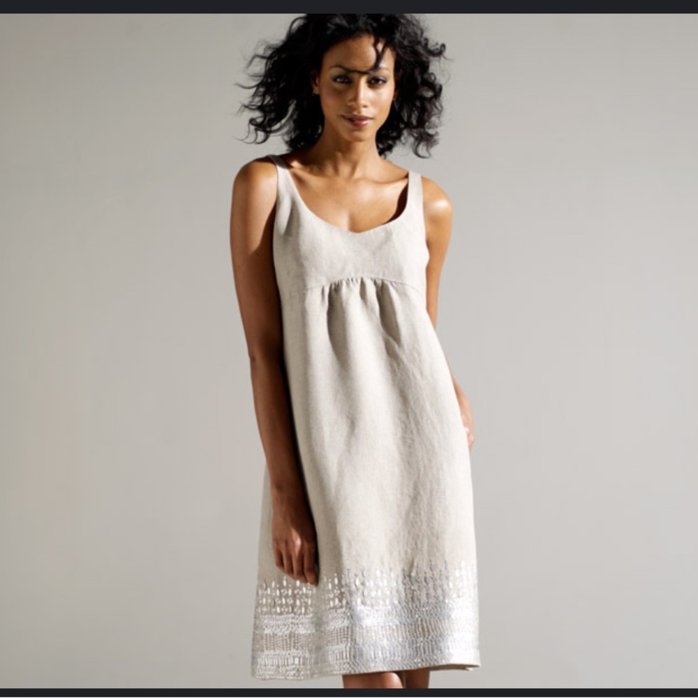 EILEEN FISHER Organic Linen Tank Dress with Sequined Hem. Size 14. - Picture 3 of 12